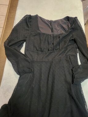 Lyaner Black Swiss Dot Square Neck Long Sleeve Mini Dress Size Large